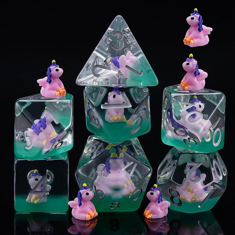 weyano Unicorn DND Dice Set, Resin Animal Polyhedral Dice for Dungeons and Dragons, RPG, MTG D&D 7-DIE (D4, D6, D8, D10, D12, D20, D%) - Image 1
